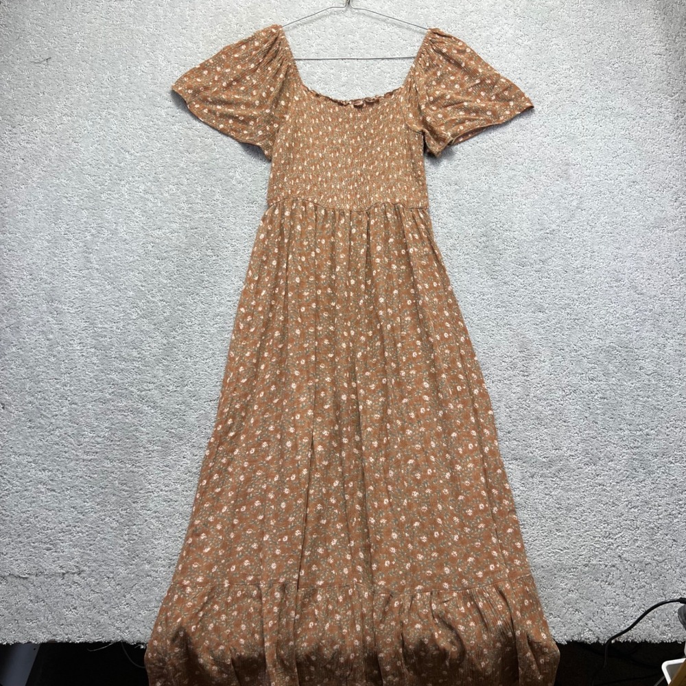 Heyson Dress Womens Small Brown Floral Smocked Flutter Sleeve Maxi Rayon - Picture 8 of 11